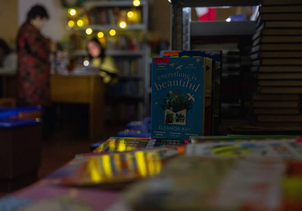 A display of English language books in the library